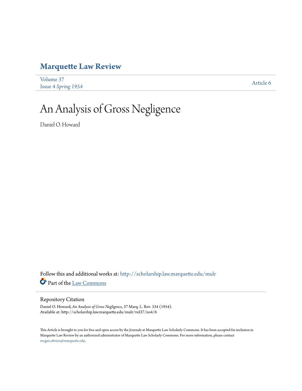 An Analysis of Gross Negligence Daniel O