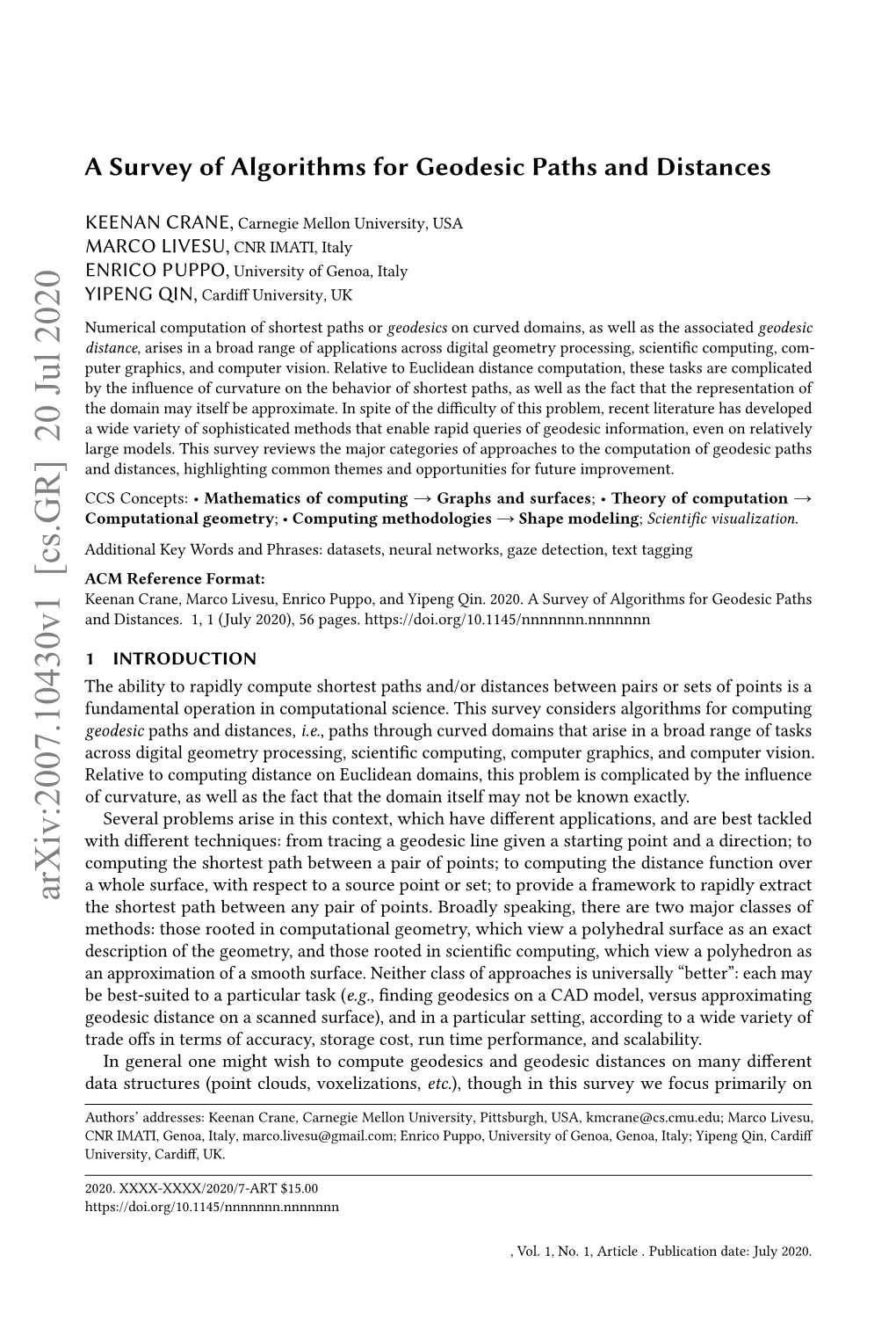 A Survey of Algorithms for Geodesic Paths and Distances