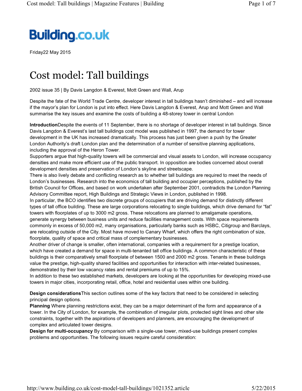 Cost Model: Tall Buildings | Magazine Features | Building Page 1 of 7