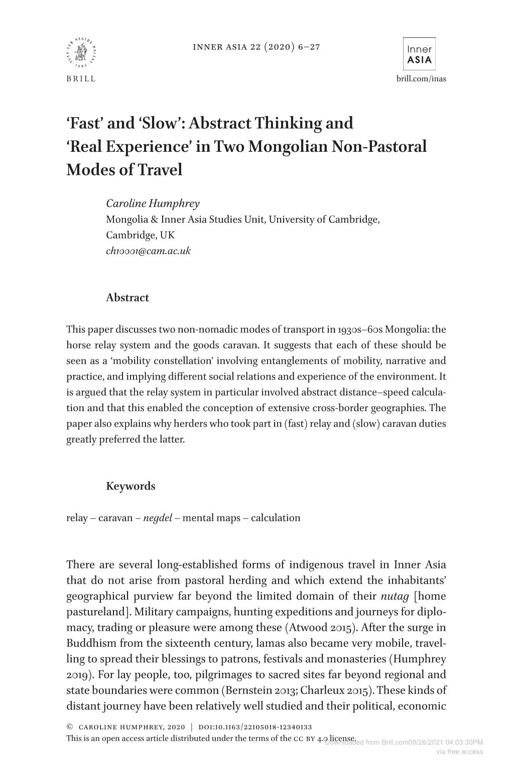 In Two Mongolian Non-Pastoral Modes of Travel