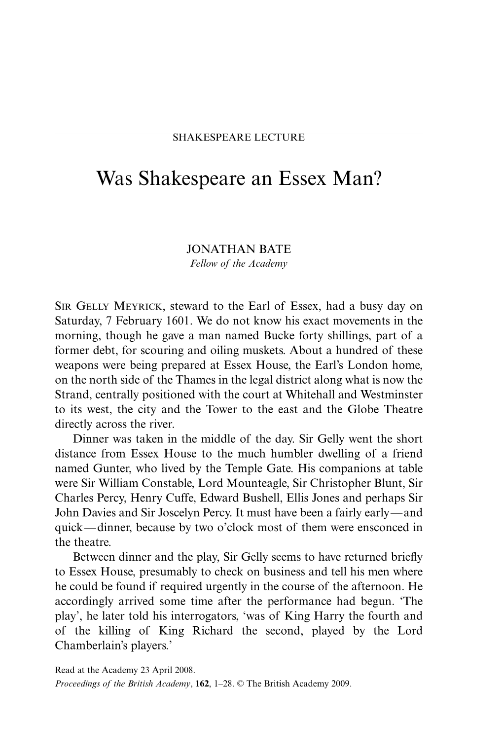 Was Shakespeare an Essex Man?