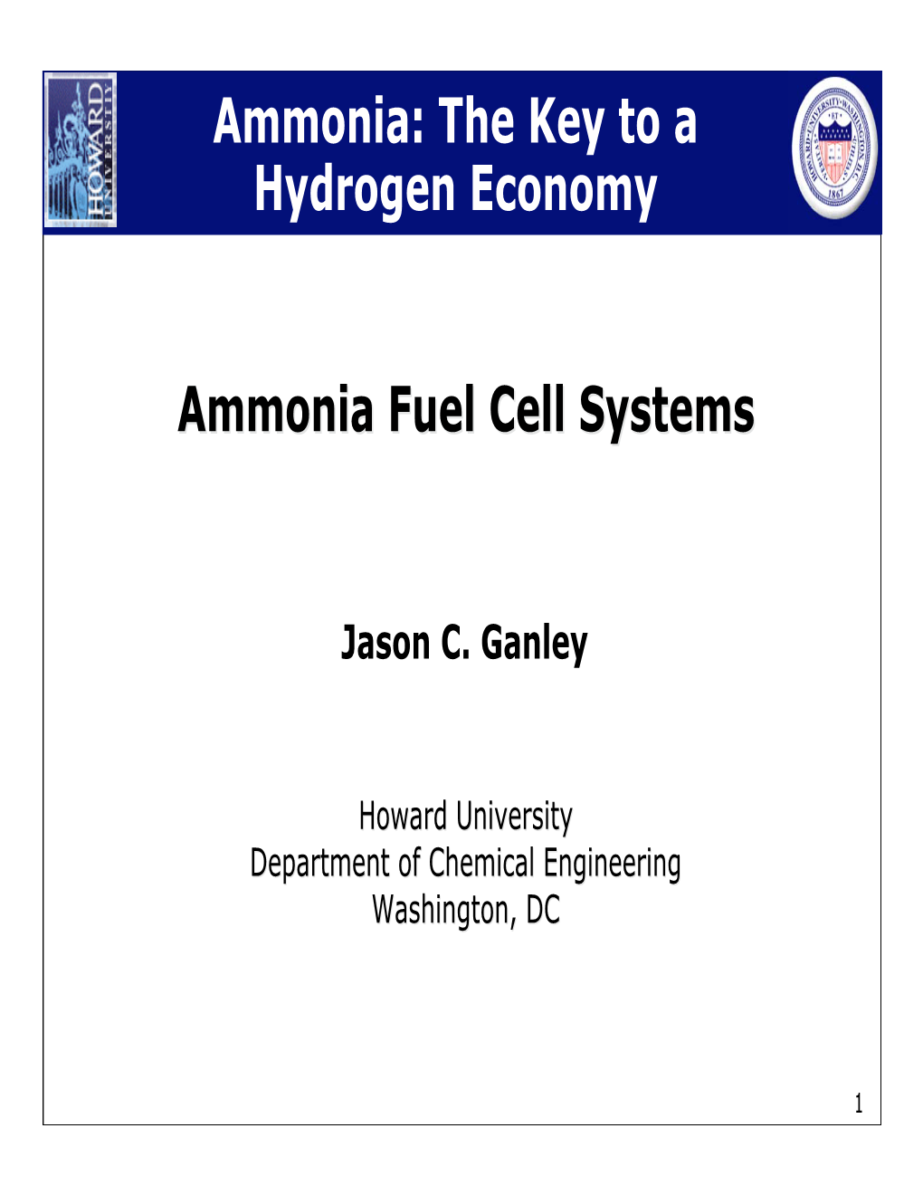 The Key to a Hydrogen Economy Ammonia Fuel Cell Systems