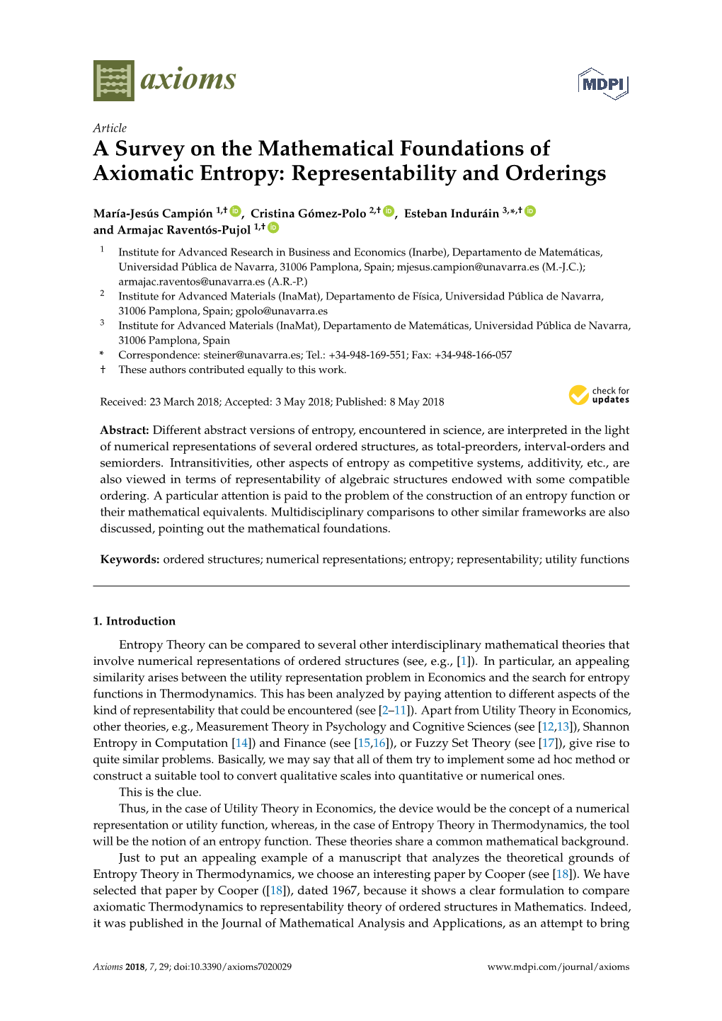 A Survey on the Mathematical Foundations of Axiomatic Entropy: Representability and Orderings