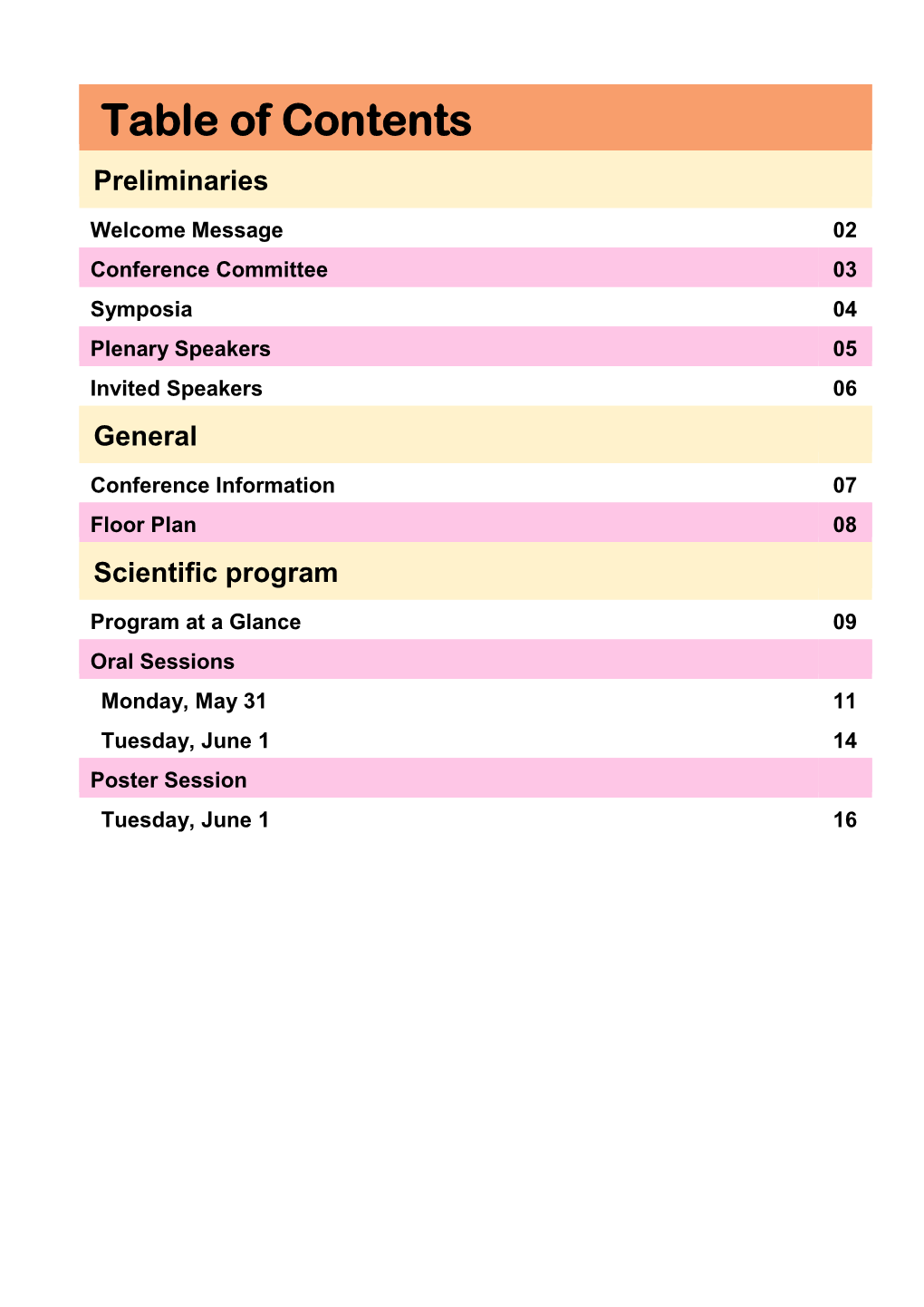 Table of Contents Preliminaries