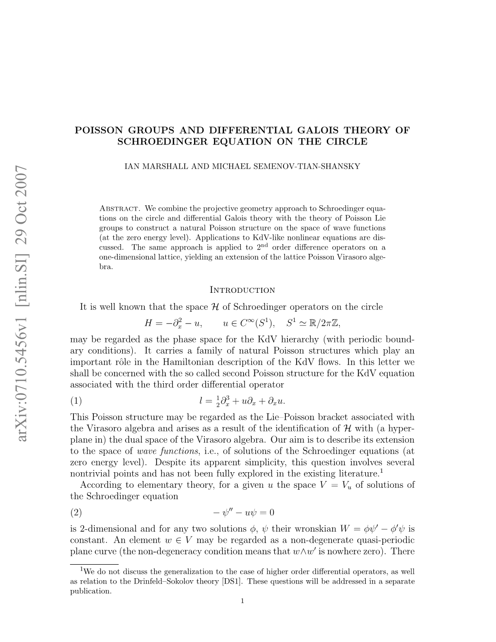 Poisson Groups and Differential Galois Theory of Schroedinger Equation on the Circle