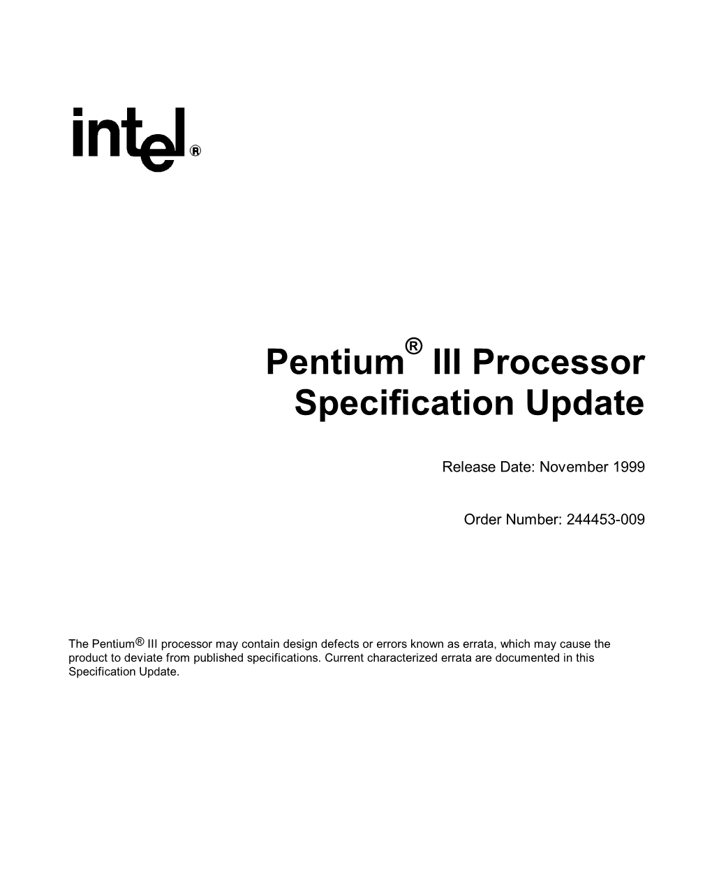 Pentium III Processor Specification Update