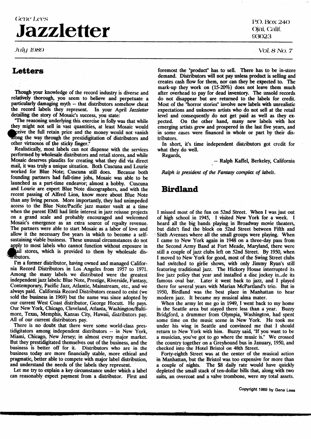 Jazzletter 93023 July 1989