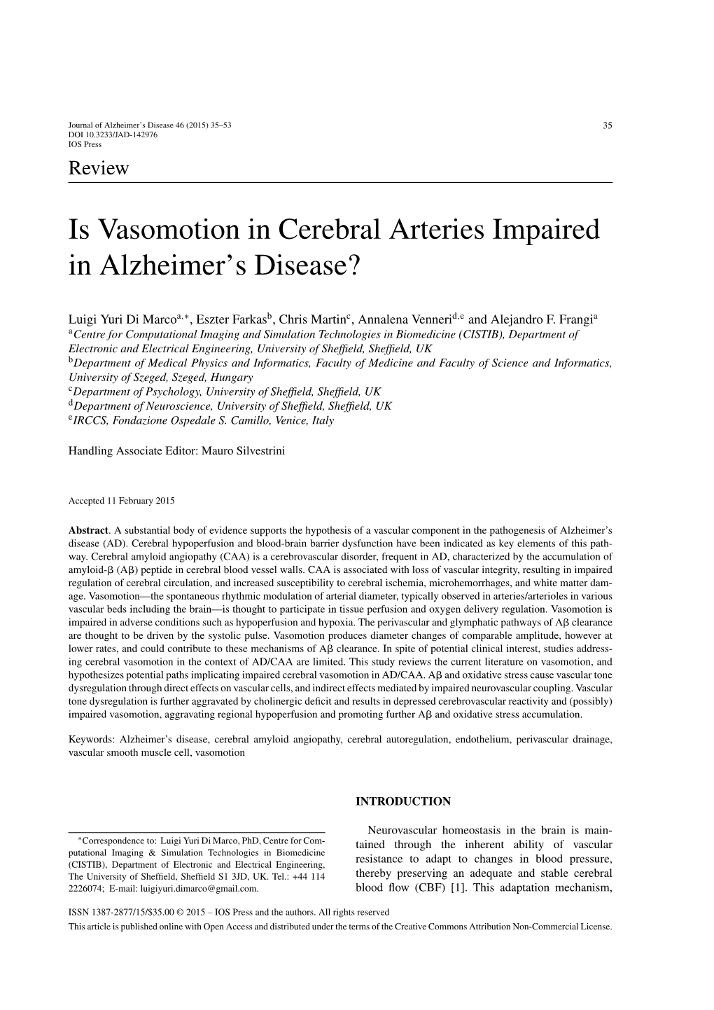 Is Vasomotion in Cerebral Arteries Impaired in Alzheimer's