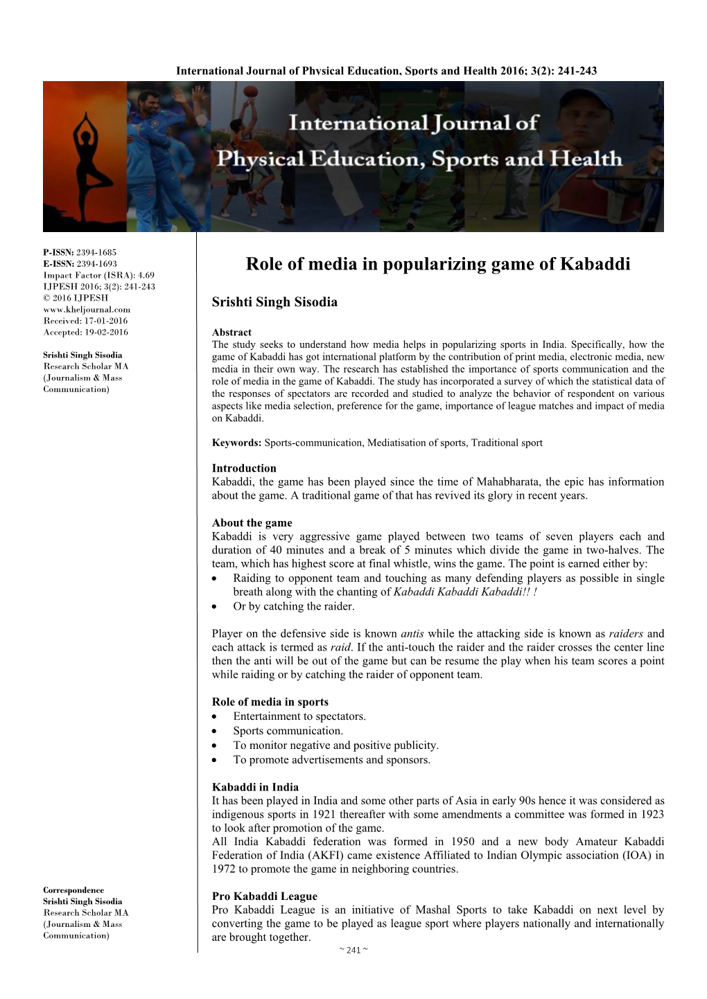 Role of Media in Popularizing Game of Kabaddi