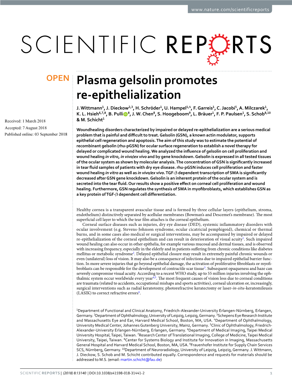 Plasma Gelsolin Promotes Re-Epithelialization J