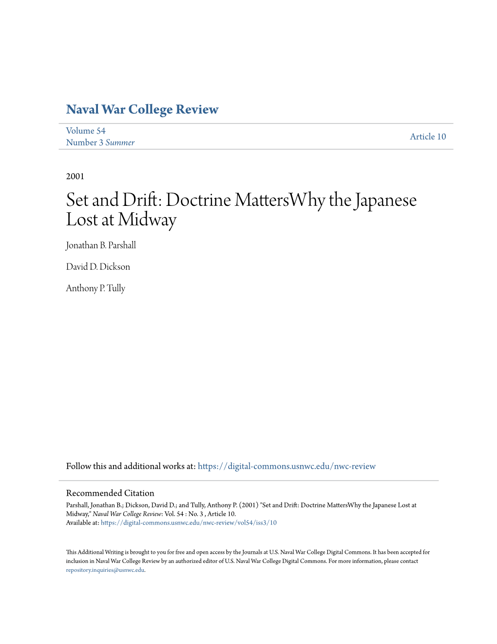 Doctrine Matterswhy the Japanese Lost at Midway Jonathan B