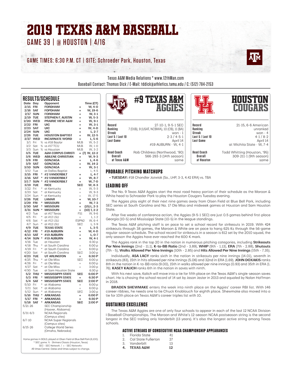 2019 Texas A&M Baseball