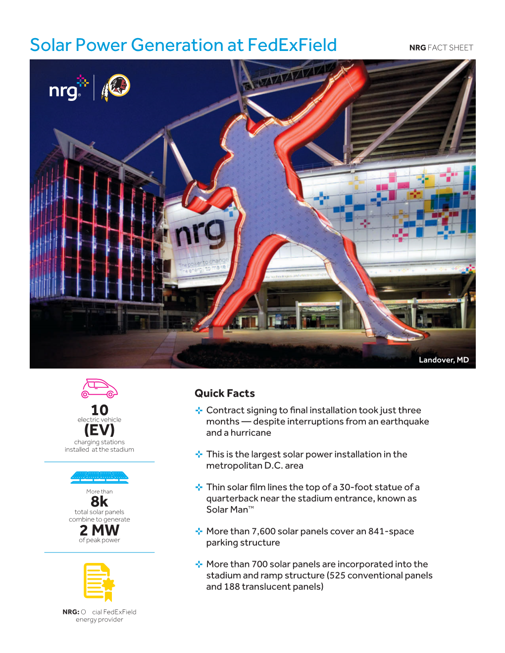 Solar Power Generation at Fedexfield NRG FACT SHEET