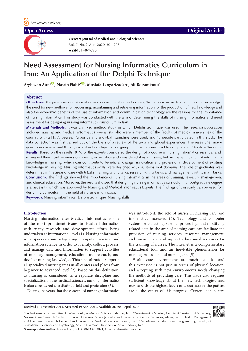 Need Assessment for Nursing Informatics Curriculum in Iran: an Application of the Delphi Technique