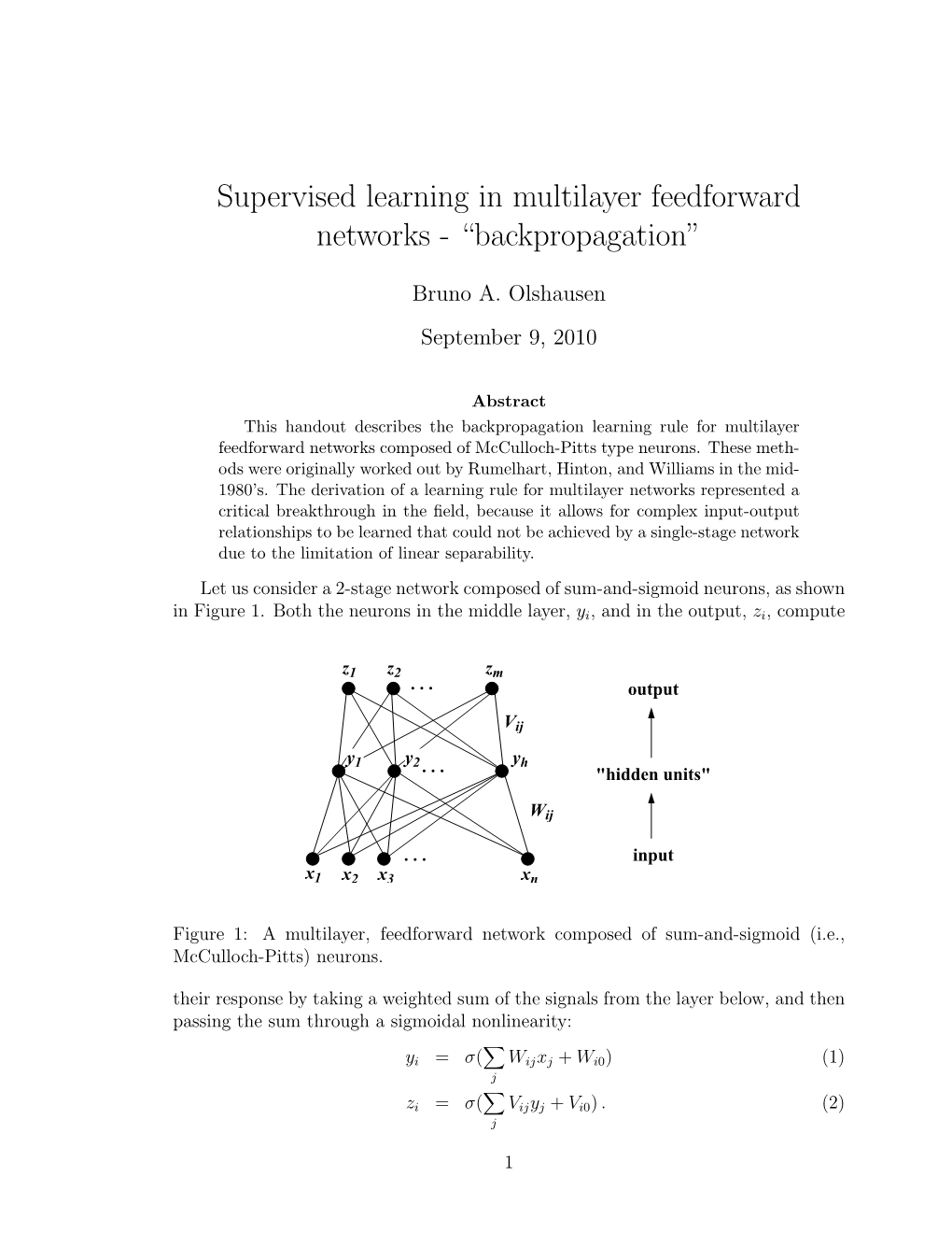 Supervised Learning in Multilayer Feedforward Networks - “Backpropagation”