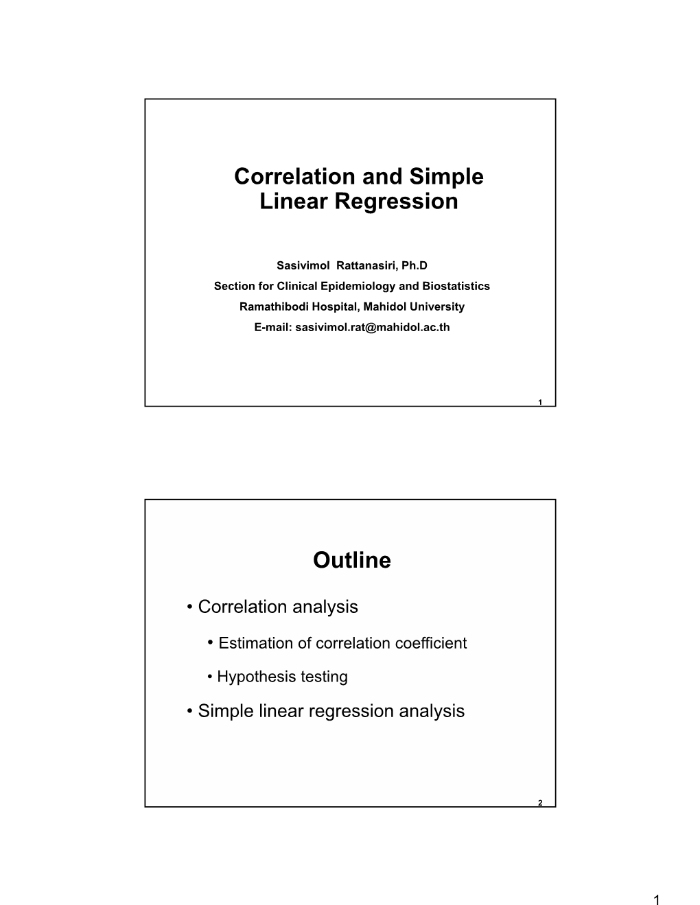 Correlation and Simple Linear Regression Outline