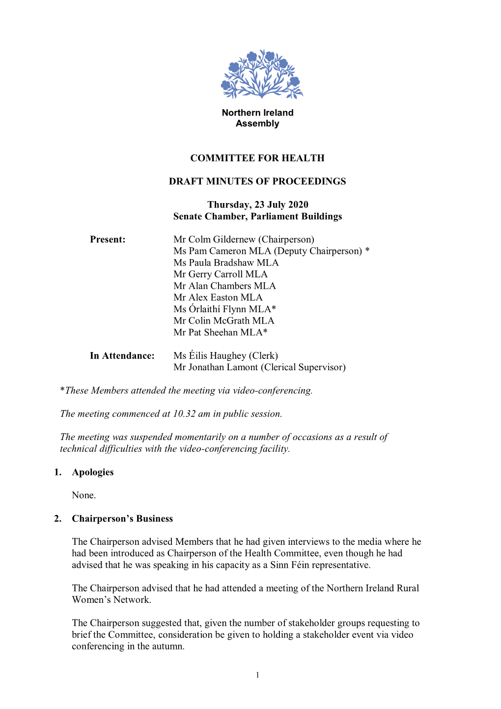 Committee for Health Minutes of Proceedings 23 July 2020
