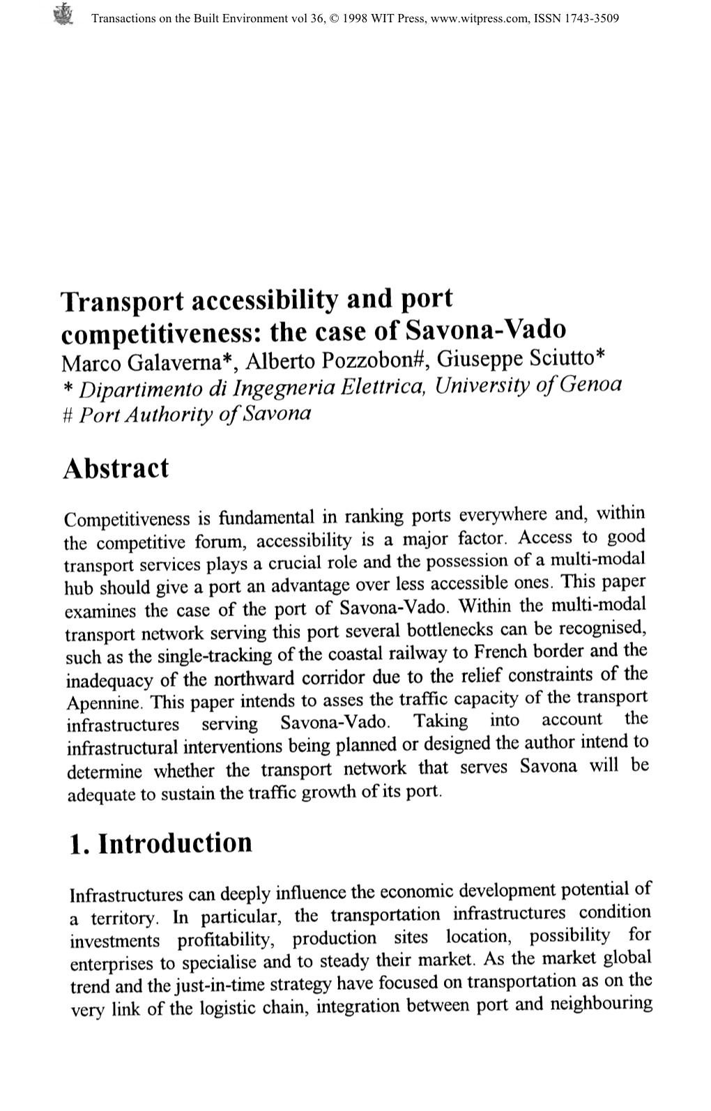 The Case of Savona-Vado Marco Galaverna*, Alberto Pozzobon