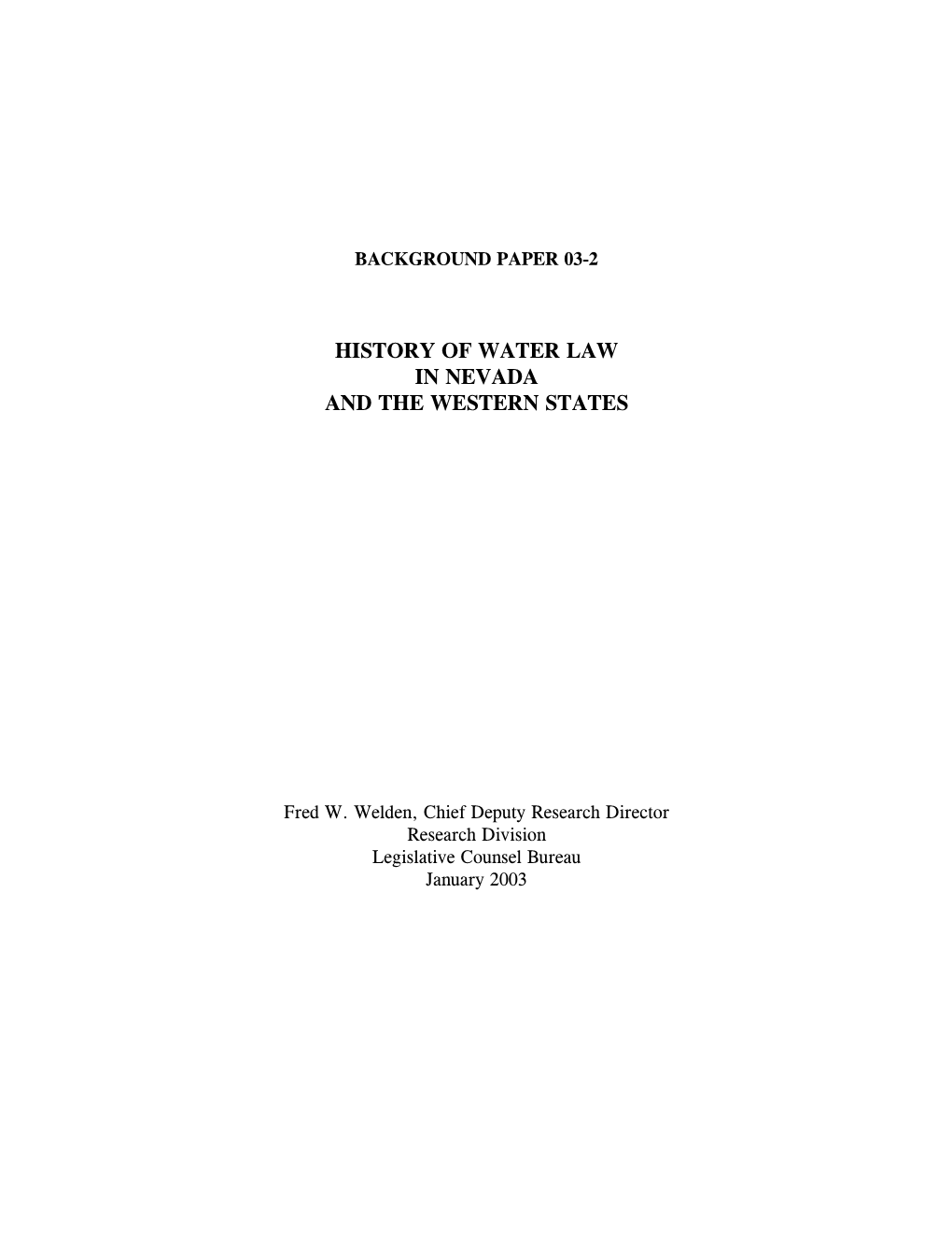 History of Water Law in Nevada and the Western States