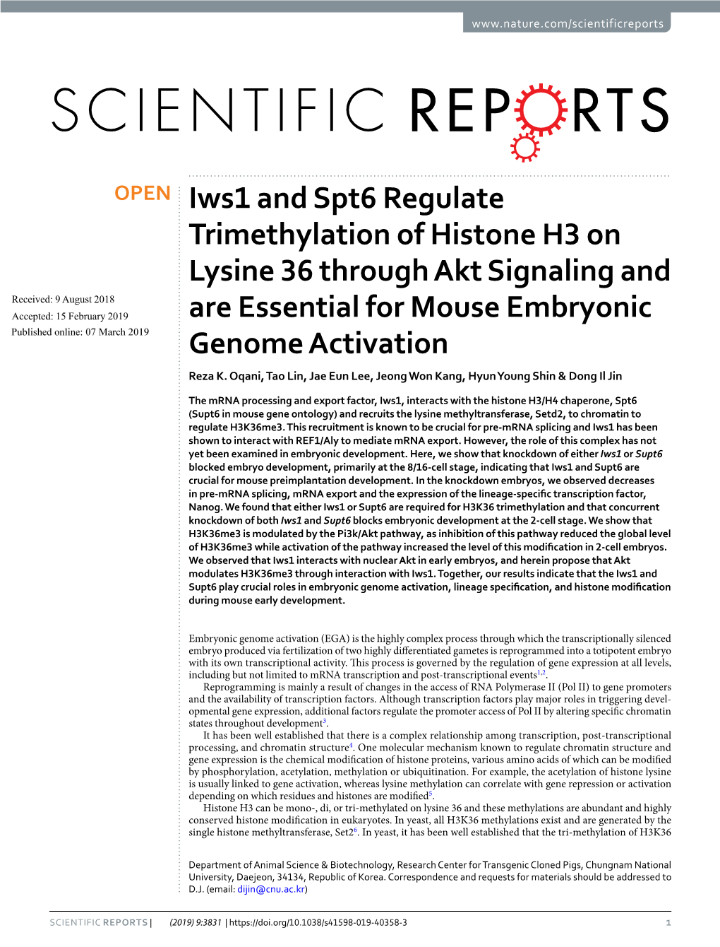 Iws1 and Spt6 Regulate Trimethylation of Histone H3 On