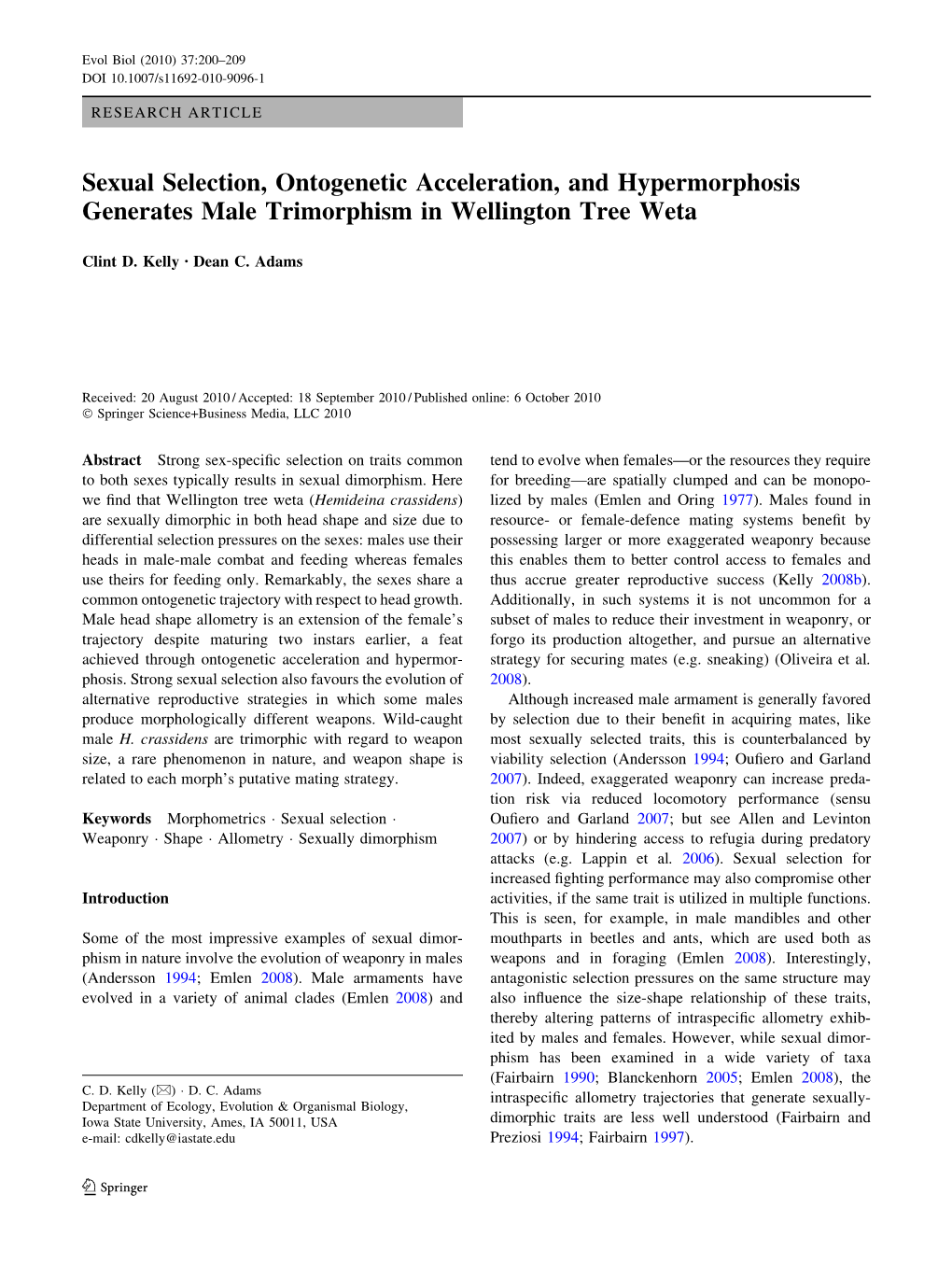 Sexual Selection, Ontogenetic Acceleration, and Hypermorphosis Generates Male Trimorphism in Wellington Tree Weta