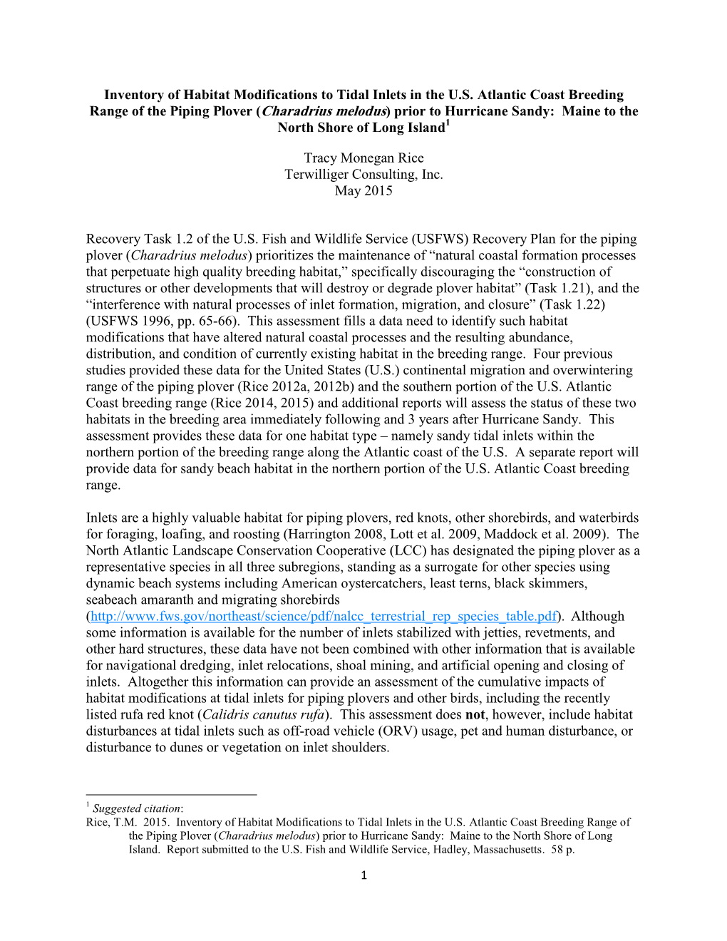 Inventory of Habitat Modifications to Tidal Inlets in the US Atlantic Coast