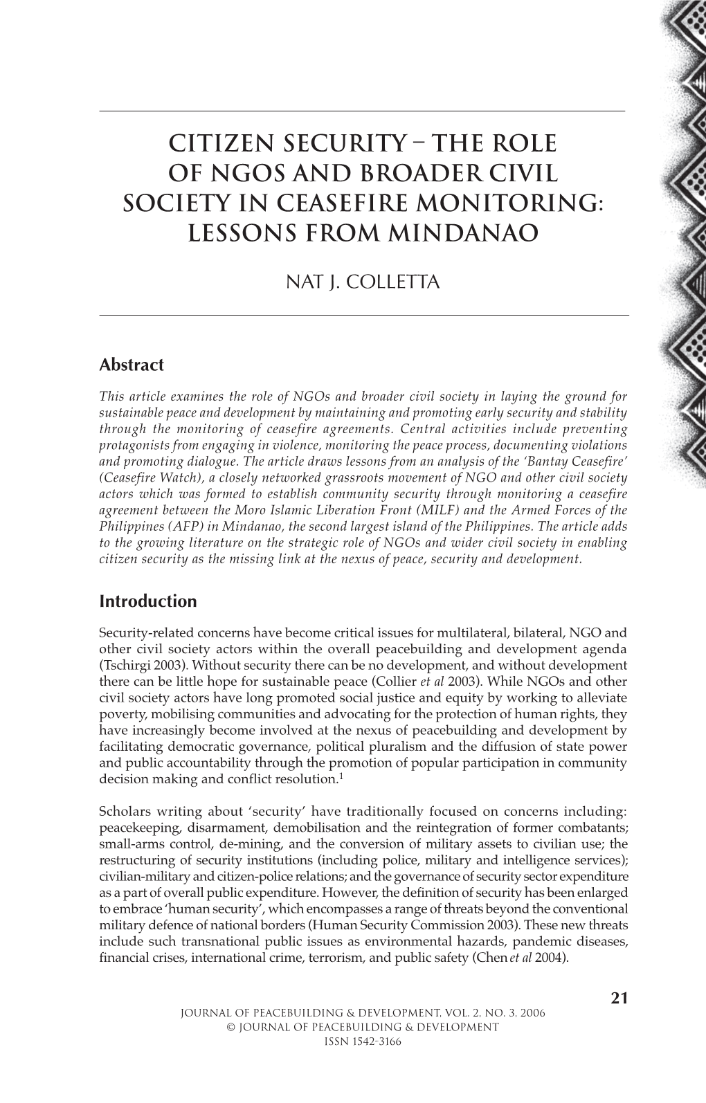 The Role of Ngos and Broader Civil Society in Ceasefire Monitoring: Lessons from Mindanao