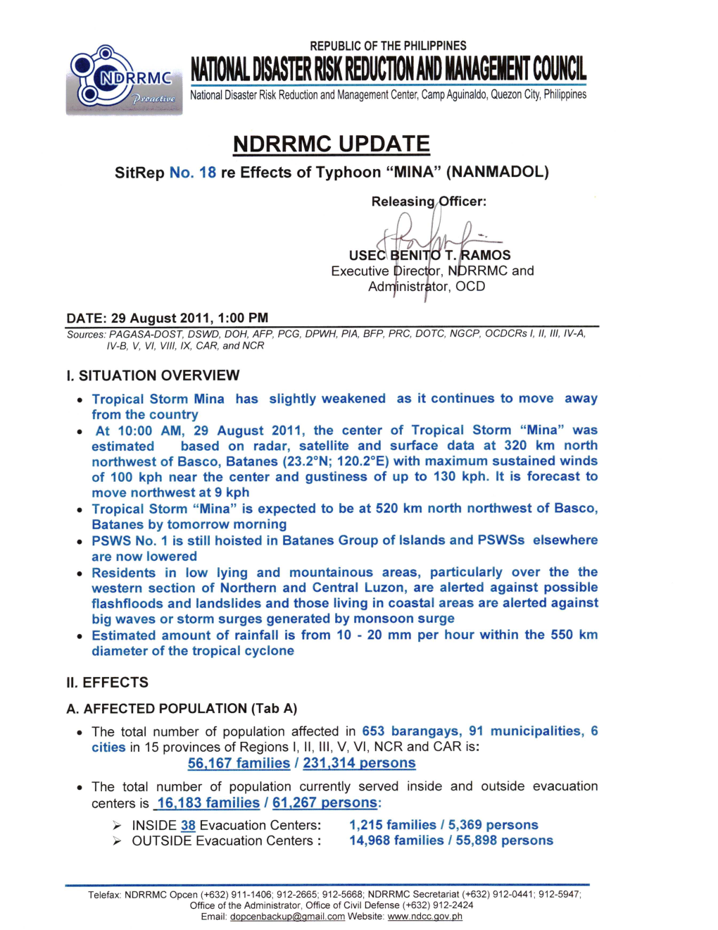 NDRRMC Update Sitrep No. 18 Re Effects of Typhoon MINA