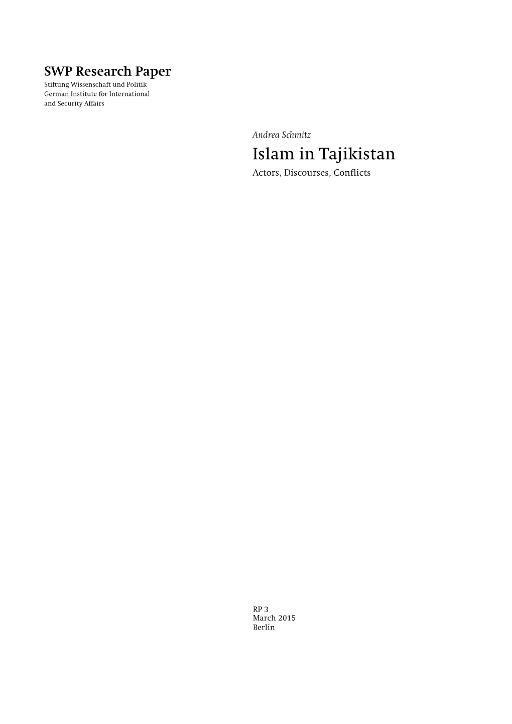 Islam in Tajikistan Actors, Discourses, Conflicts