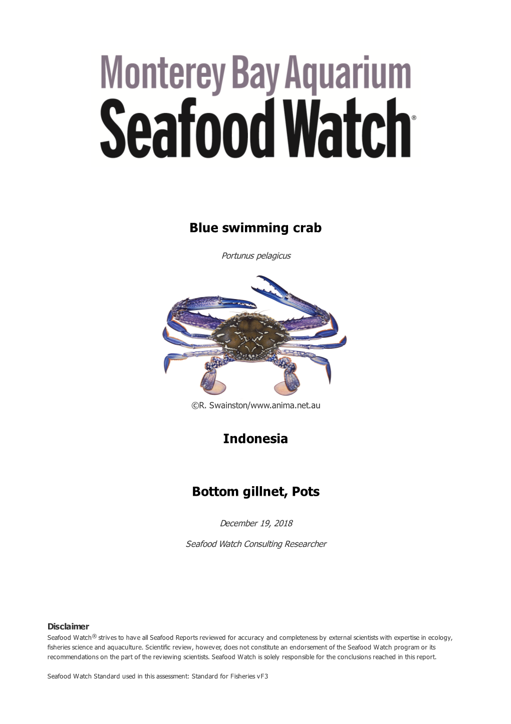 Blue Swimming Crab Indonesia Bottom Gillnet, Pots