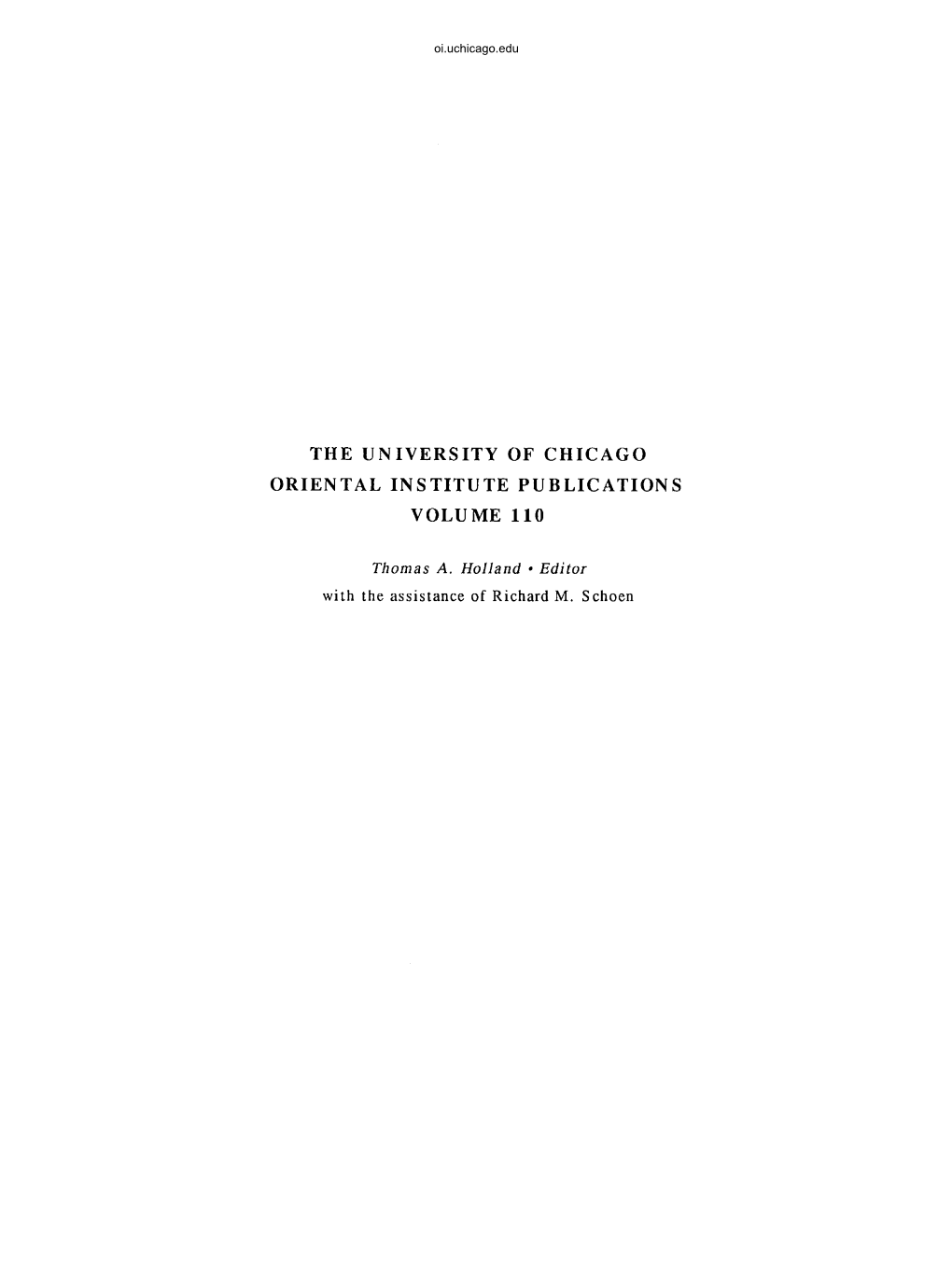 The University of Chicago Oriental Institute Publications Volume 110