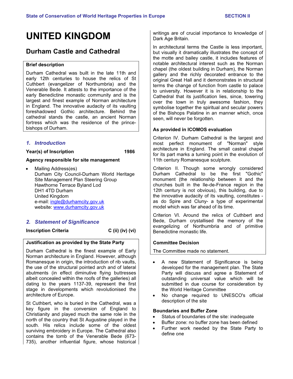 Section II: Summary of the Periodic