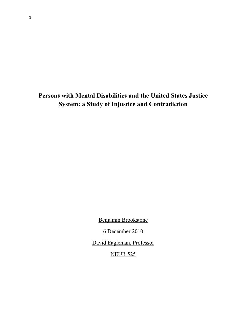 Persons with Mental Disabilities and the United States Justice System: a Study of Injustice and Contradiction