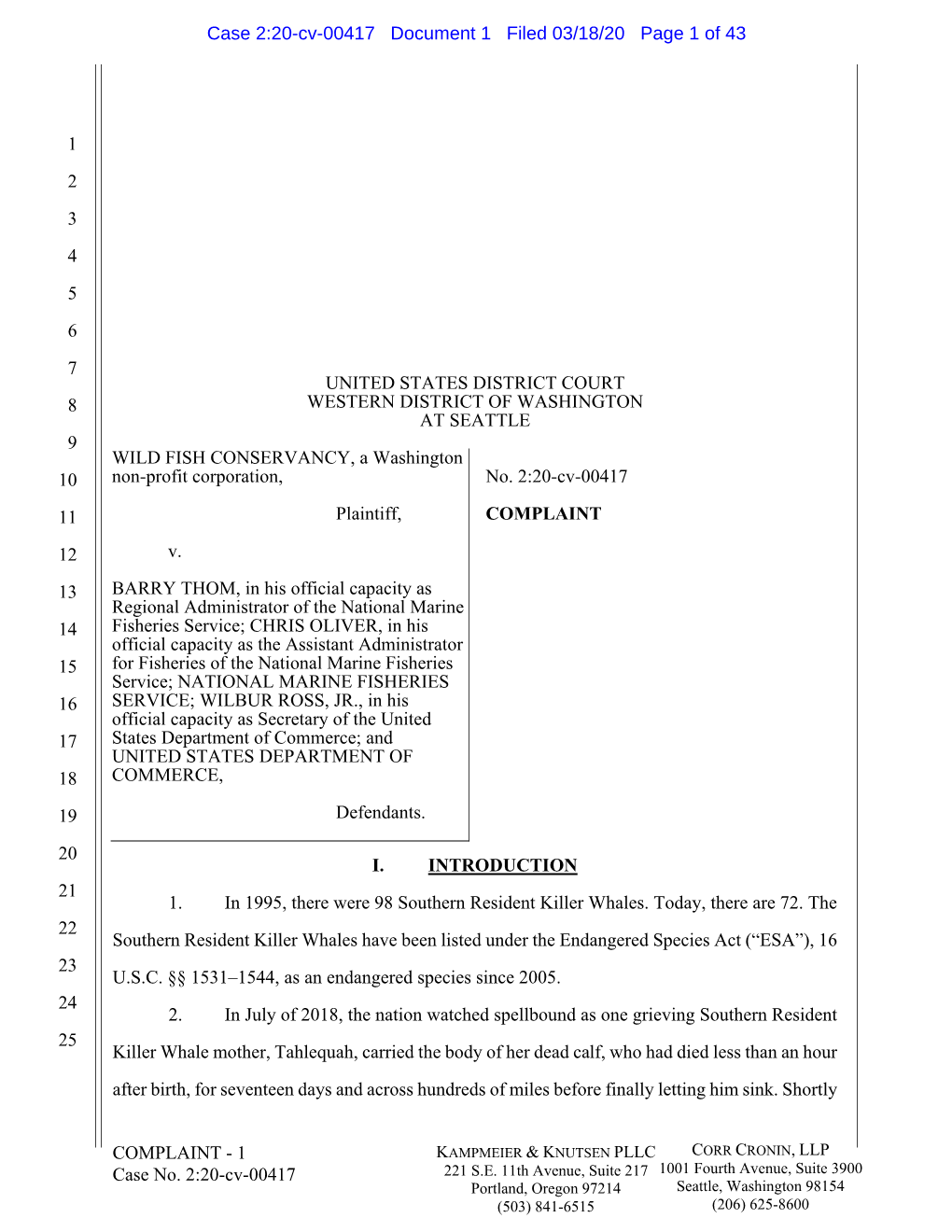 The Complaint Filed on March 18, 2020