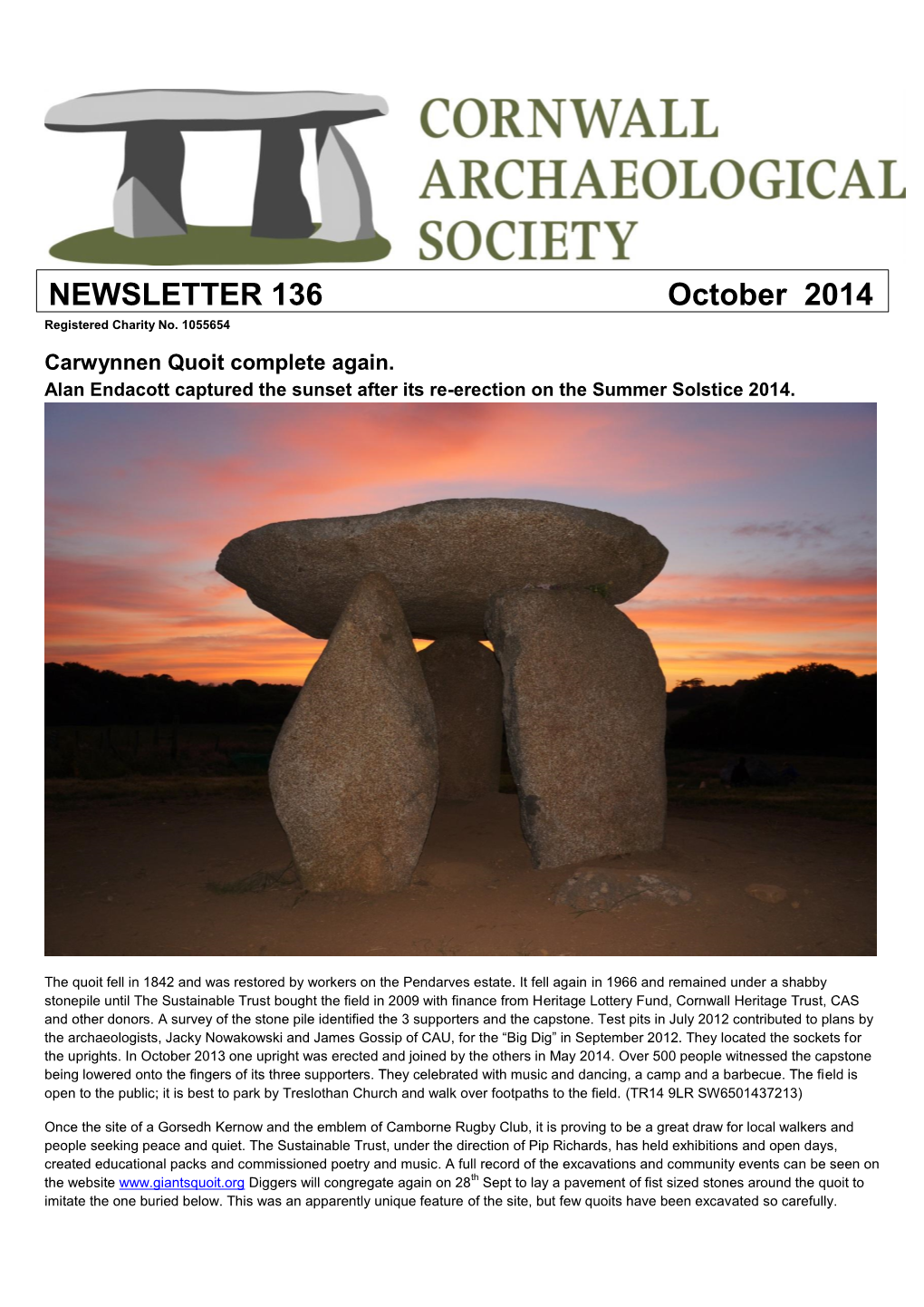 NEWSLETTER 136 October 2014 Registered Charity No