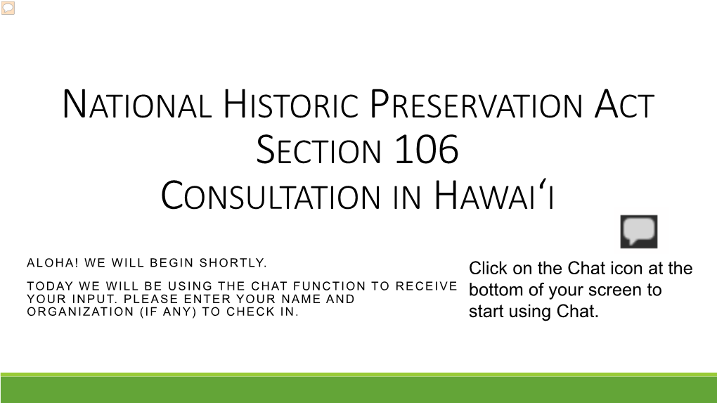 National Historic Preservation Act Section 106 Consultation in Hawai'i