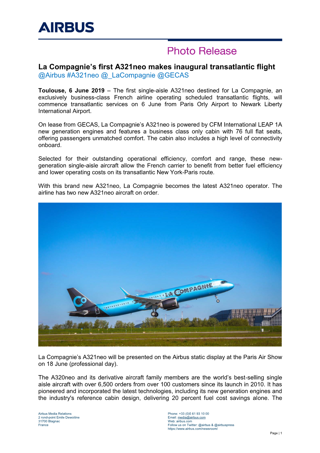 La Compagnie's First A321neo Makes Inaugural Transatlantic Flight