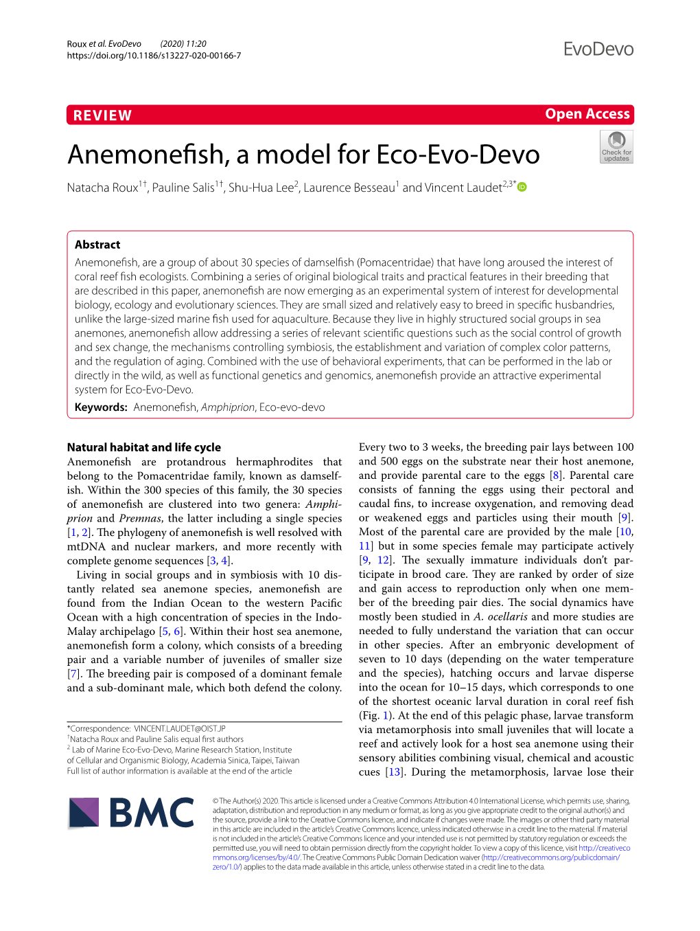 Anemonefish, a Model for Eco-Evo-Devo