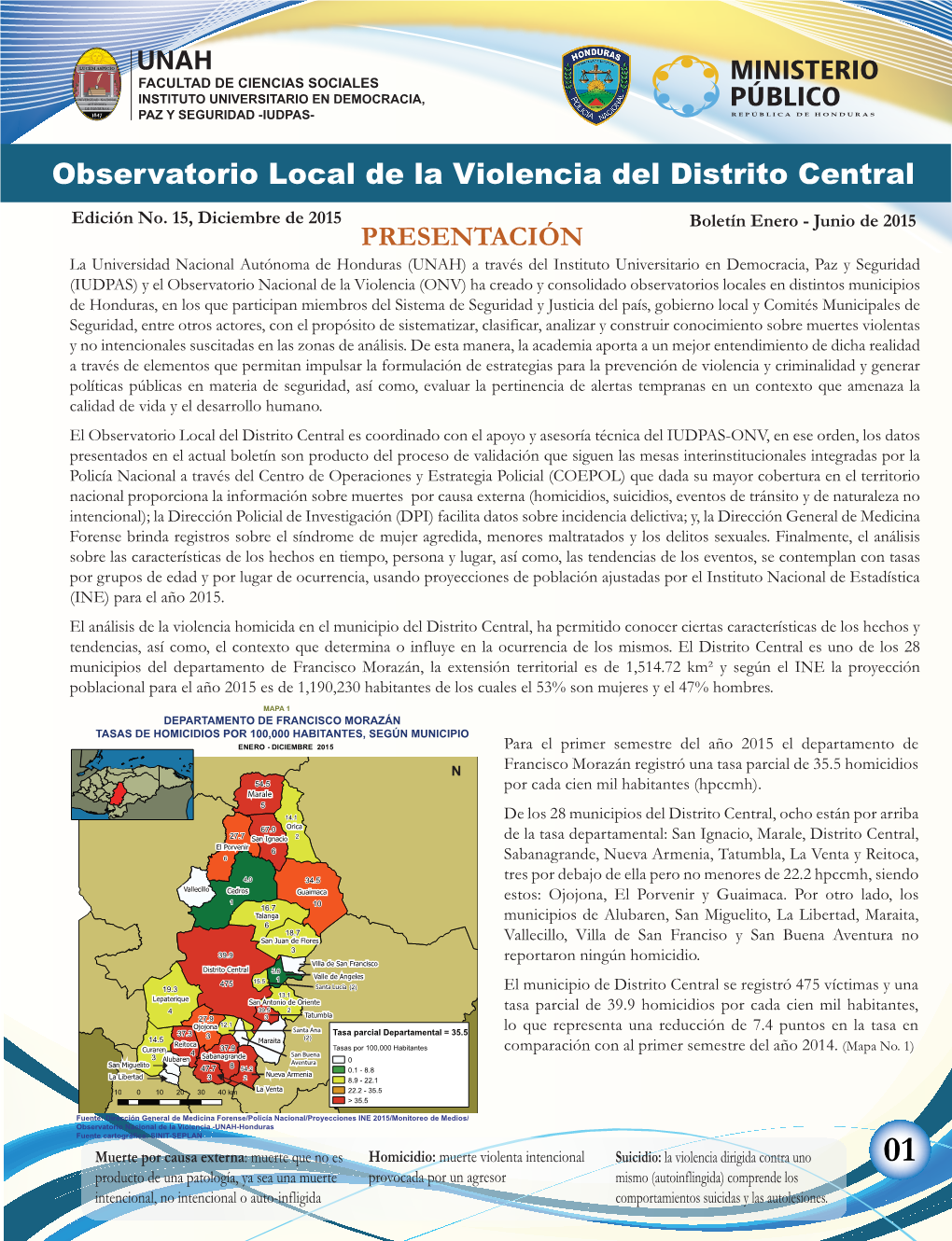 Observatorio Local De La Violencia En Distrito Central Enero a Junio 2015