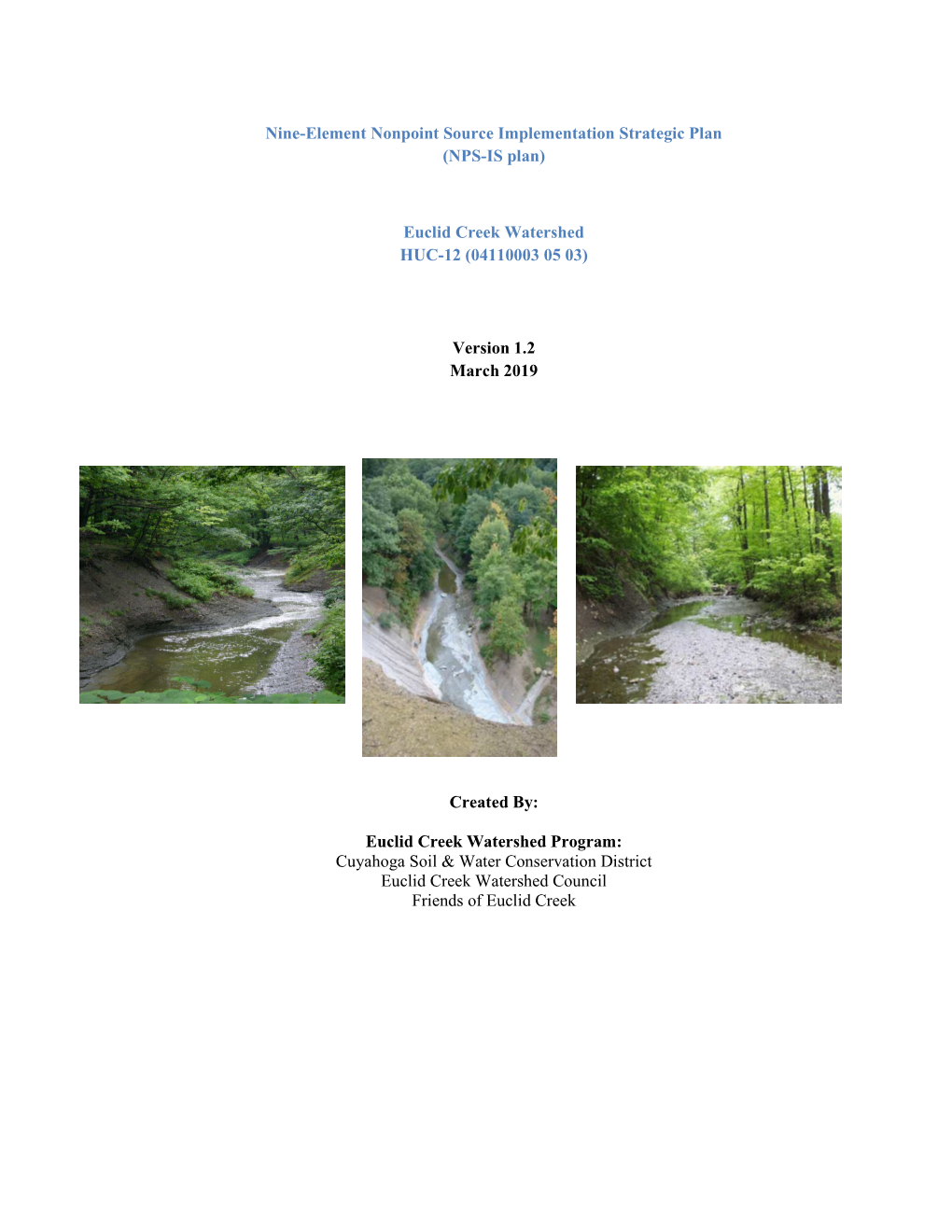 (NPS-IS Plan) Euclid Creek Watershed HUC-12 (04110003 05