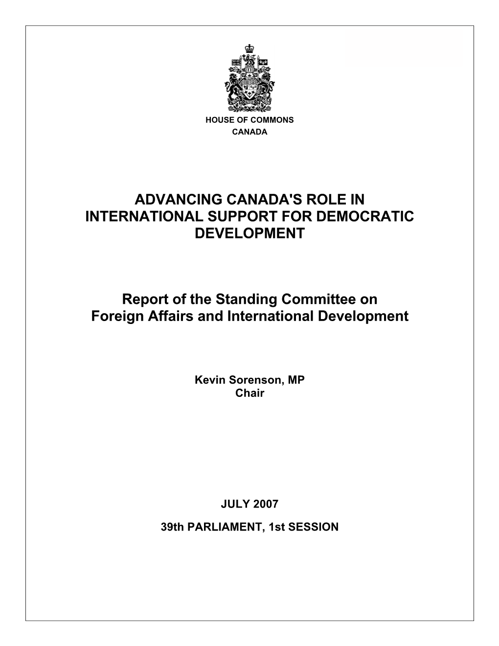 Advancing Canada's Role in International Support for Democratic Development