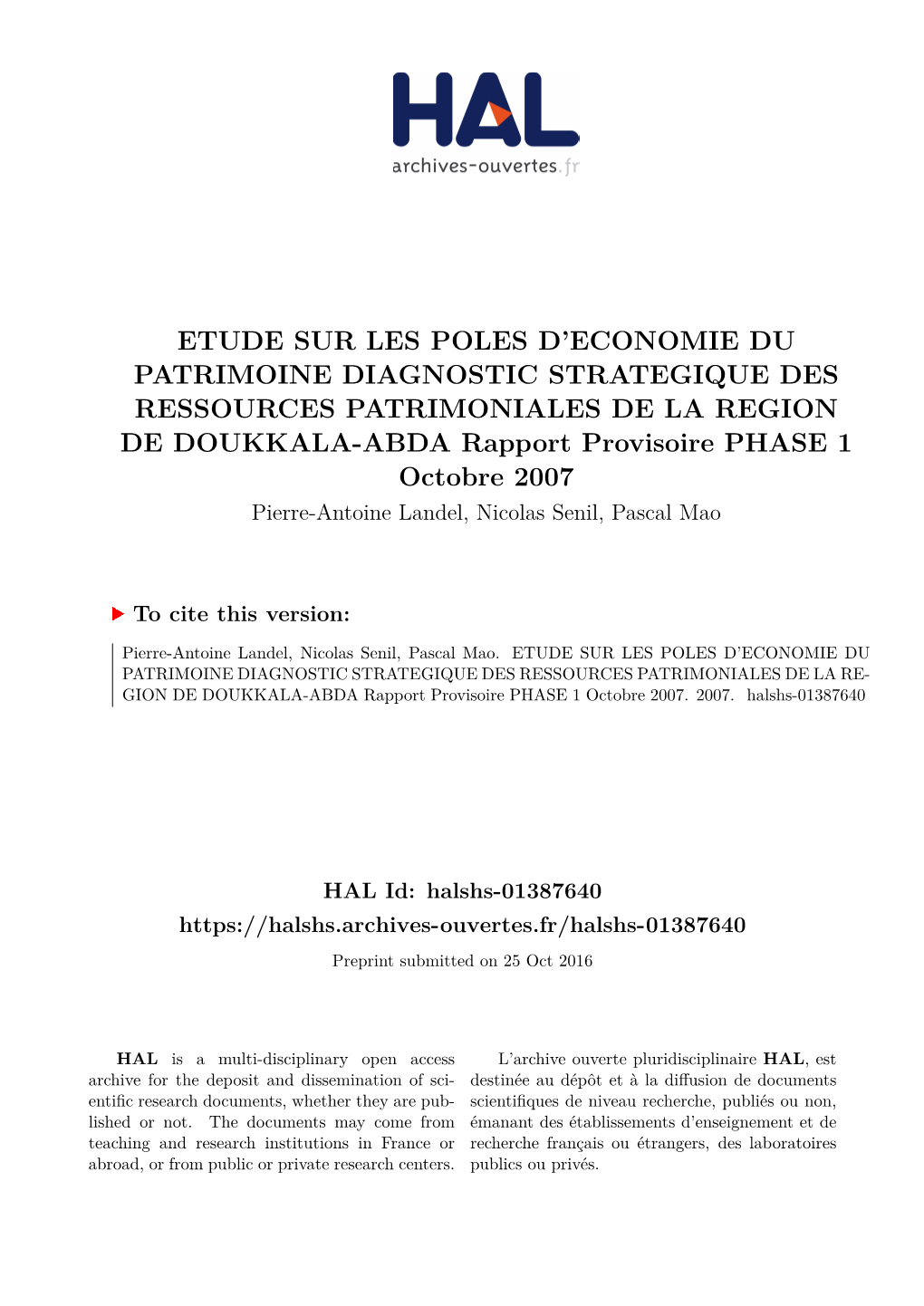 Etude Sur Les Poles D'economie Du Patrimoine