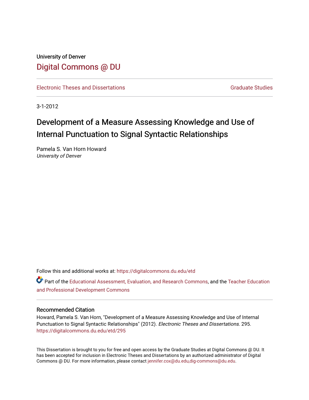 Development of a Measure Assessing Knowledge and Use of Internal Punctuation to Signal Syntactic Relationships