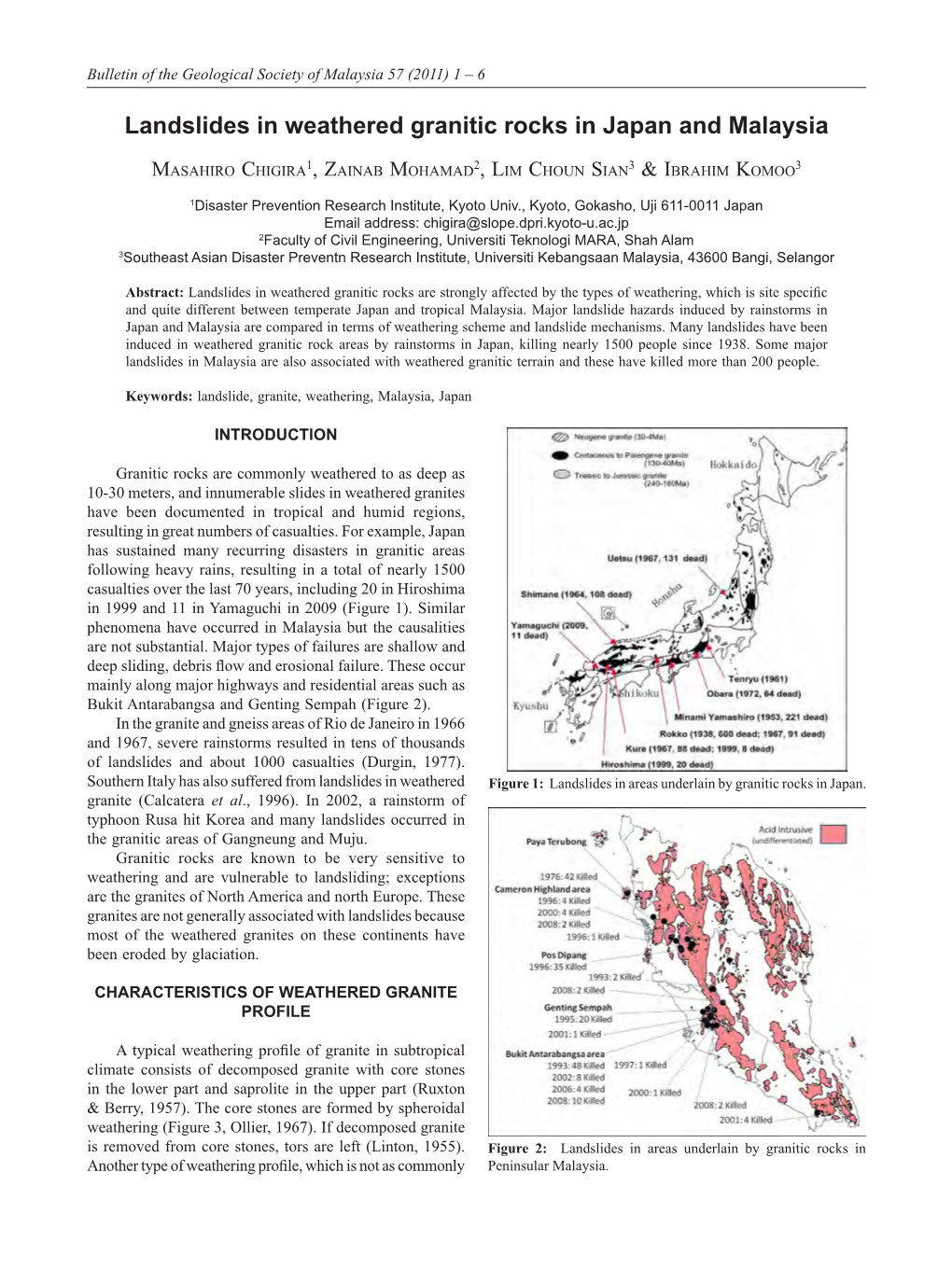 Landslides in Weathered Granitic Rocks in Japan and Malaysia