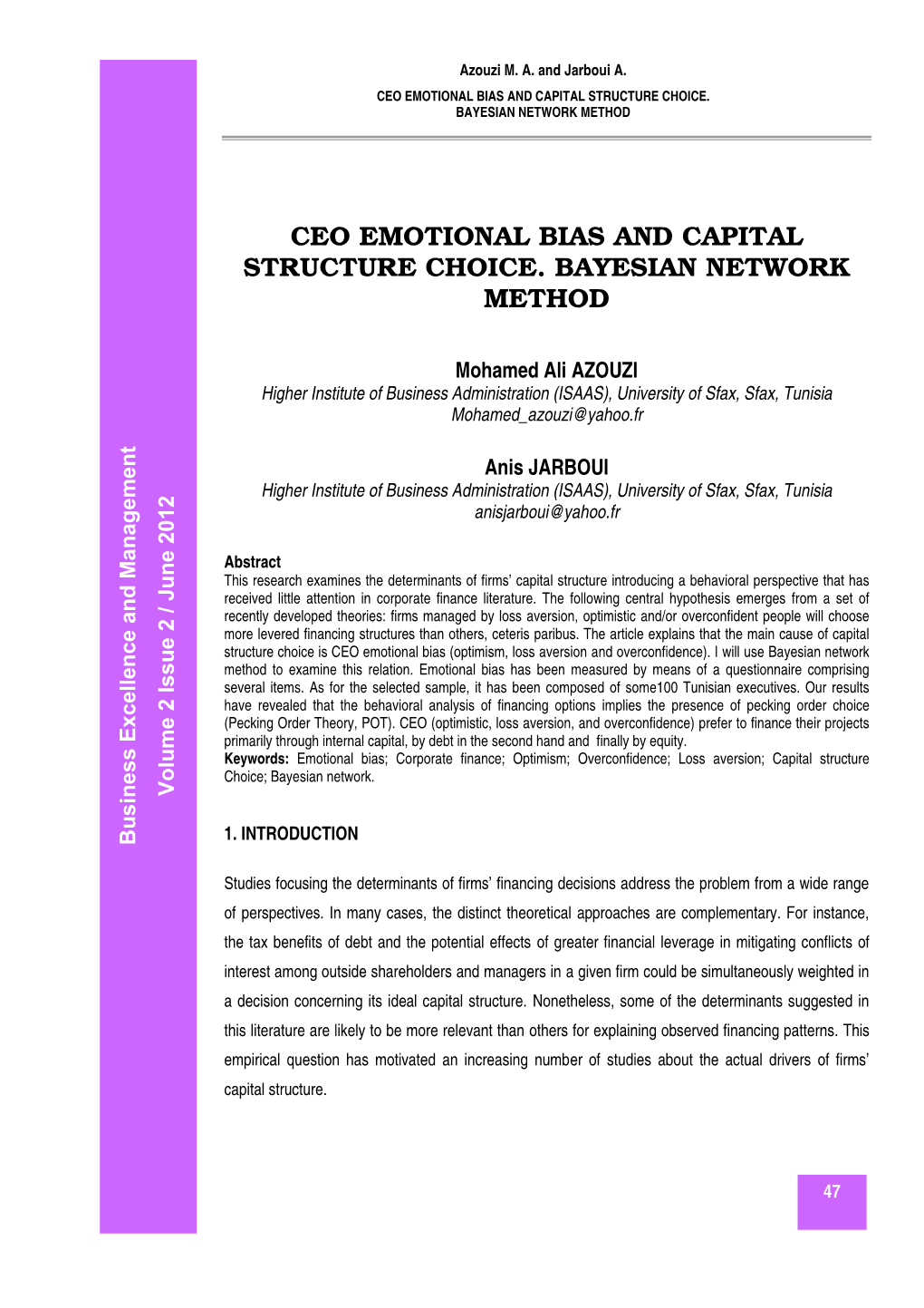 5. Ceo Emotional Bias and Capital Structure Choice. Bayesian Network