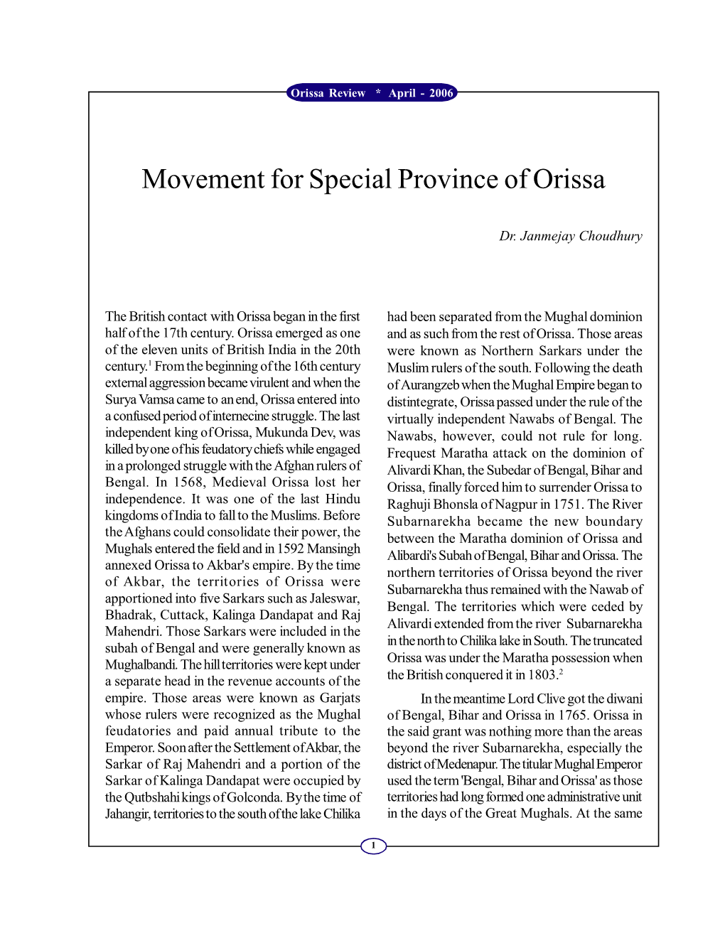 Movement for Special Province of Orissa