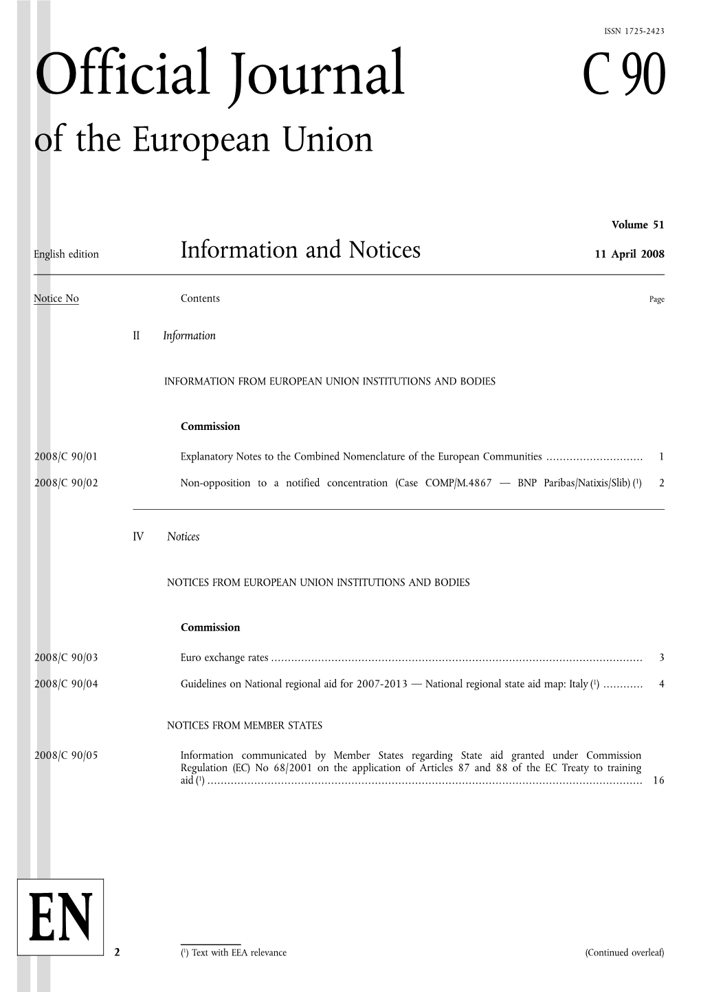 Official Journal C 90 of the European Union