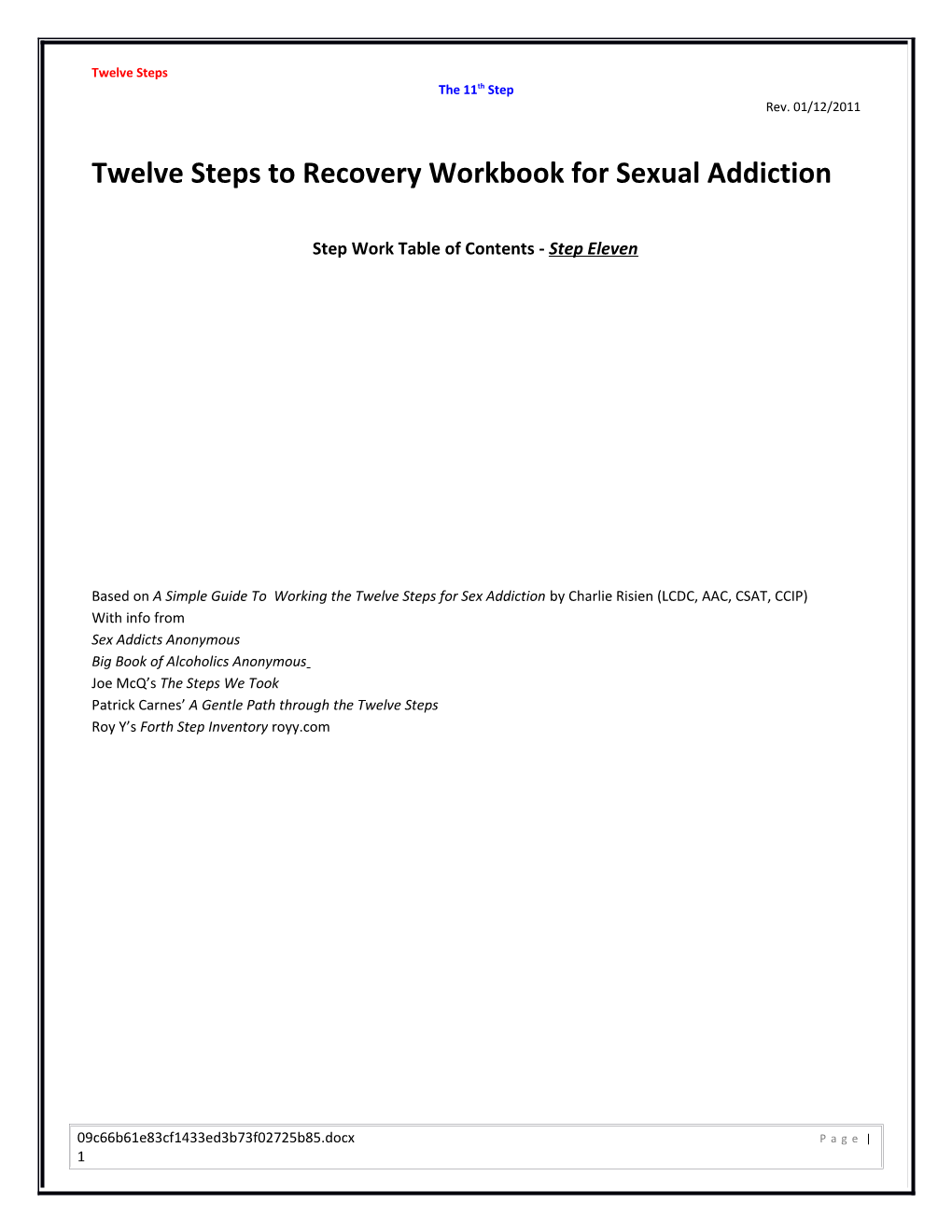 Twelve Steps to Recovery Workbook for Sexual Addiction s1