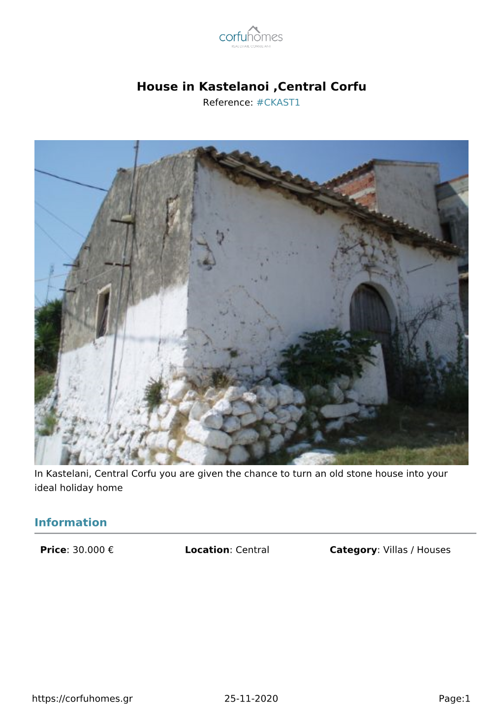 House in Kastelanoi ,Central Corfu Reference: #CKAST1