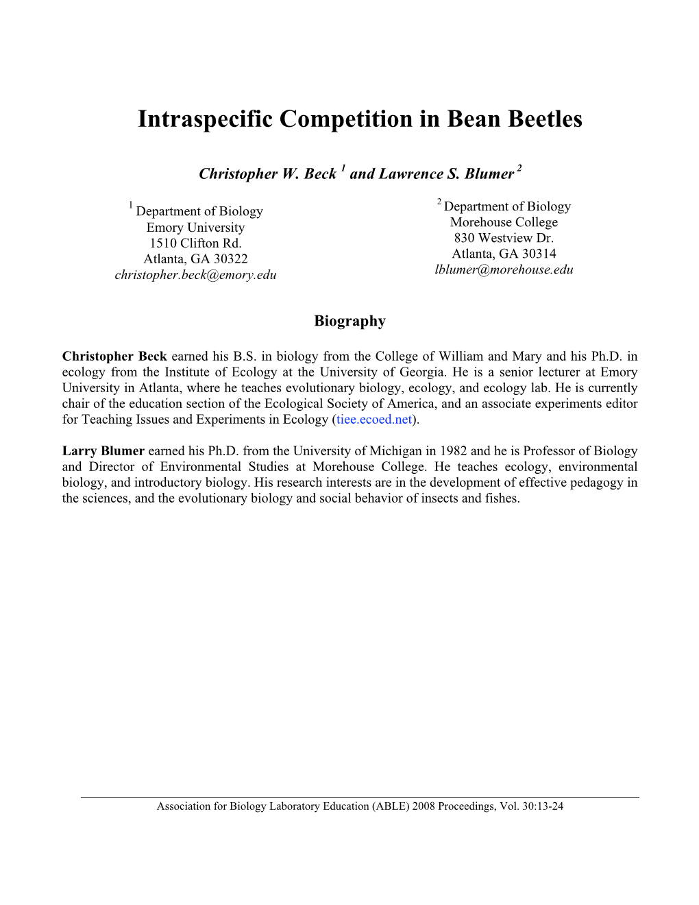 Intraspecific Competition in Bean Beetles